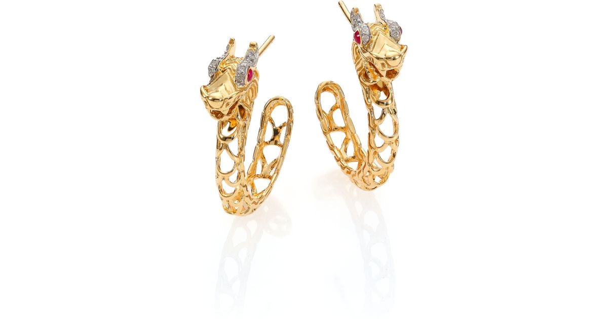 Lyst John Hardy Naga Diamond Ruby 18k Yellow Gold Dragon Hoop Lyst John Hardy Naga Diamond Ruby 18k Yellow Gold Dragon Hoop Earrings 0 6 In Metallic
