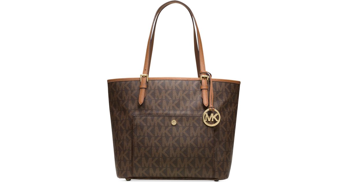 Lyst Michael Kors Jet Set Large Snap Pocket Tote In Brown