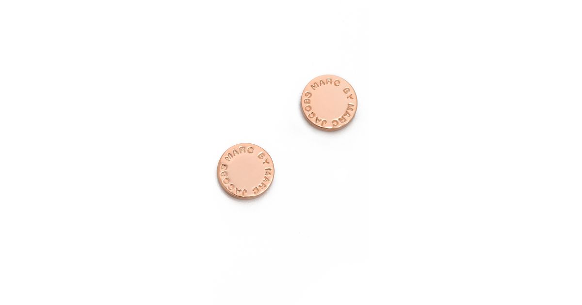 Lyst Marc By Jacobs Logo Disc Stud Earrings In Metallic