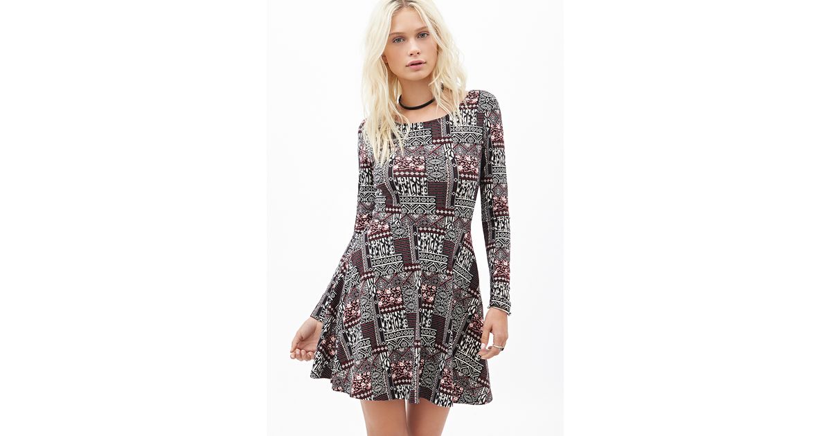 Lyst Forever 21 Abstract Printed Skater Dress In Black