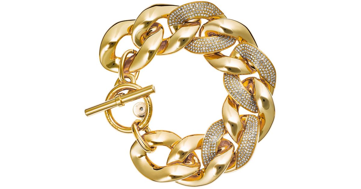 Lyst Michael Kors Pavé Gold Tone Chunky Chain Bracelet In Metallic