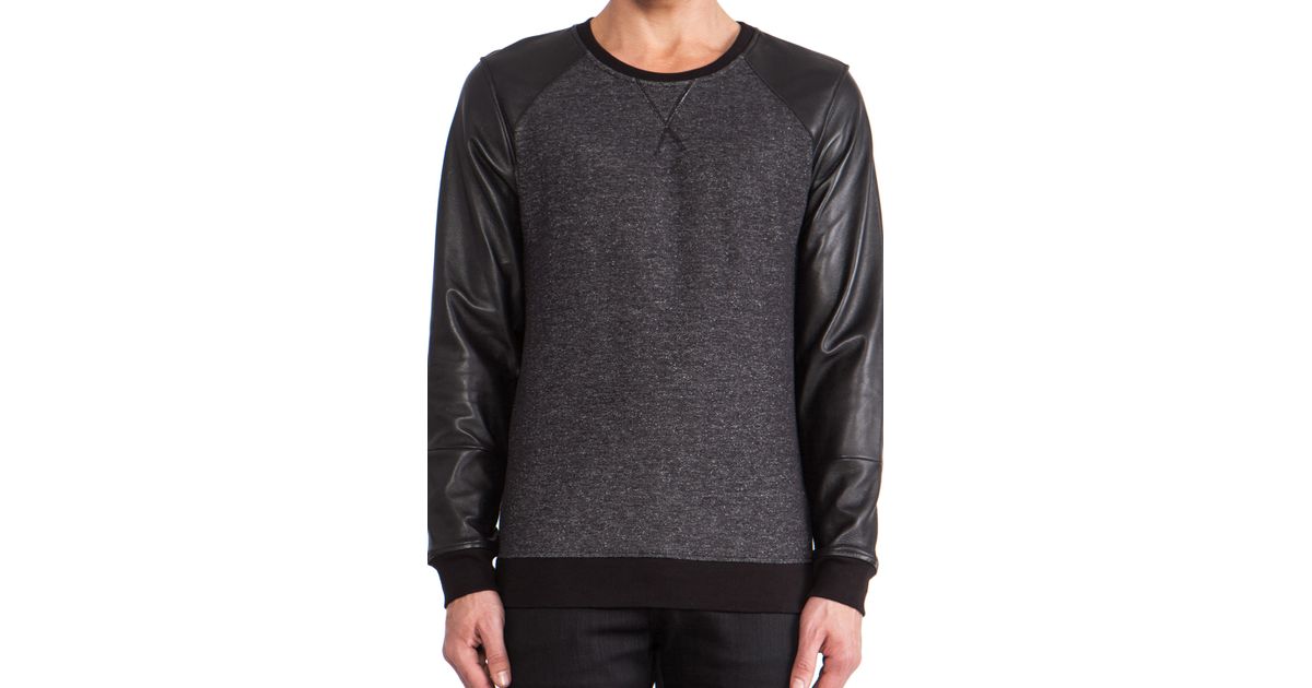 Lyst Lot78 Leather Sleeve Sweatshirt in Black for Men