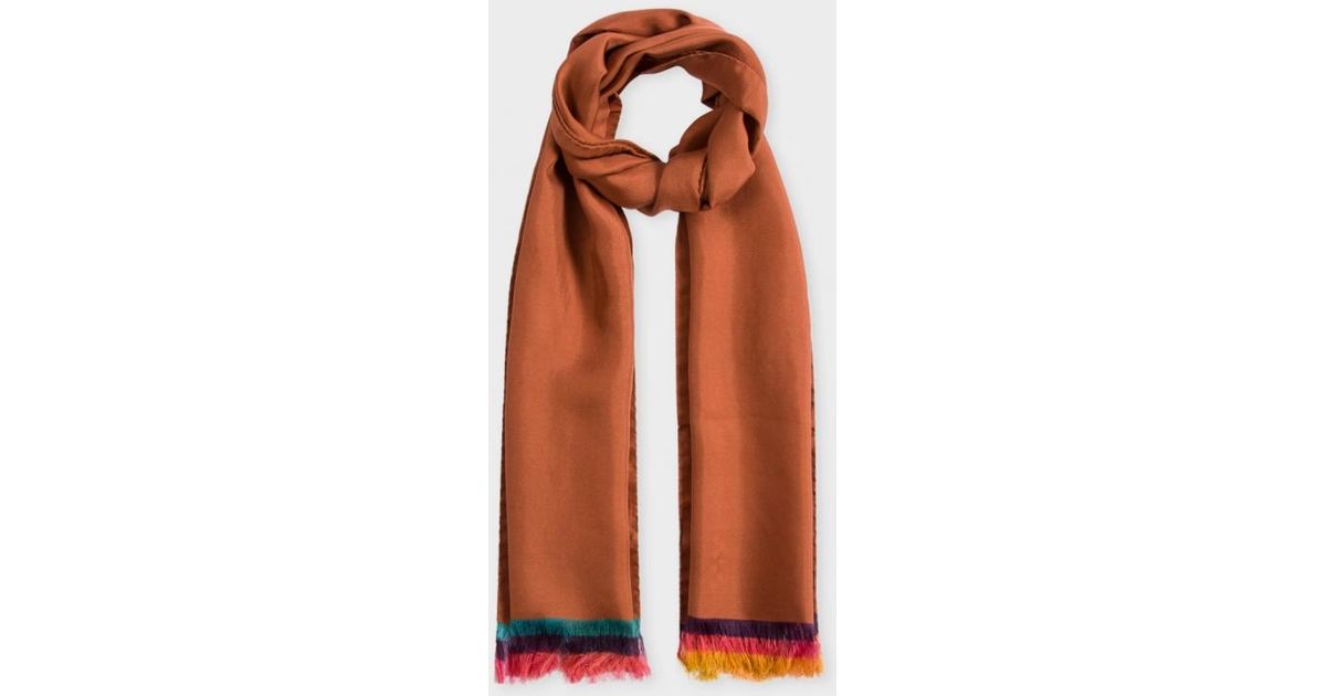 Paul smith Men's Burnt Orange Silk Multistripe End Scarf in Brown for