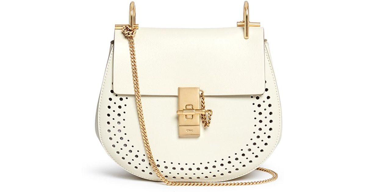 Chlo Drew Small Perforated Leather Shoulder Bag in White | Lyst