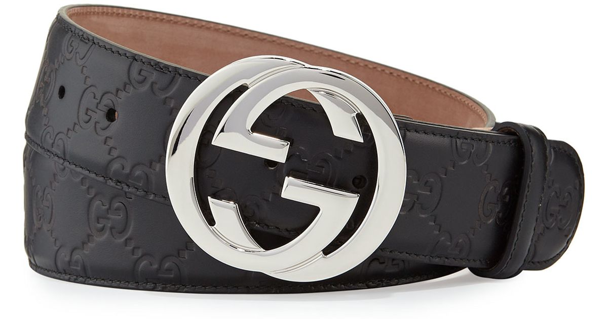 Gucci Interlocking G-buckle Leather Belt in Black | Lyst