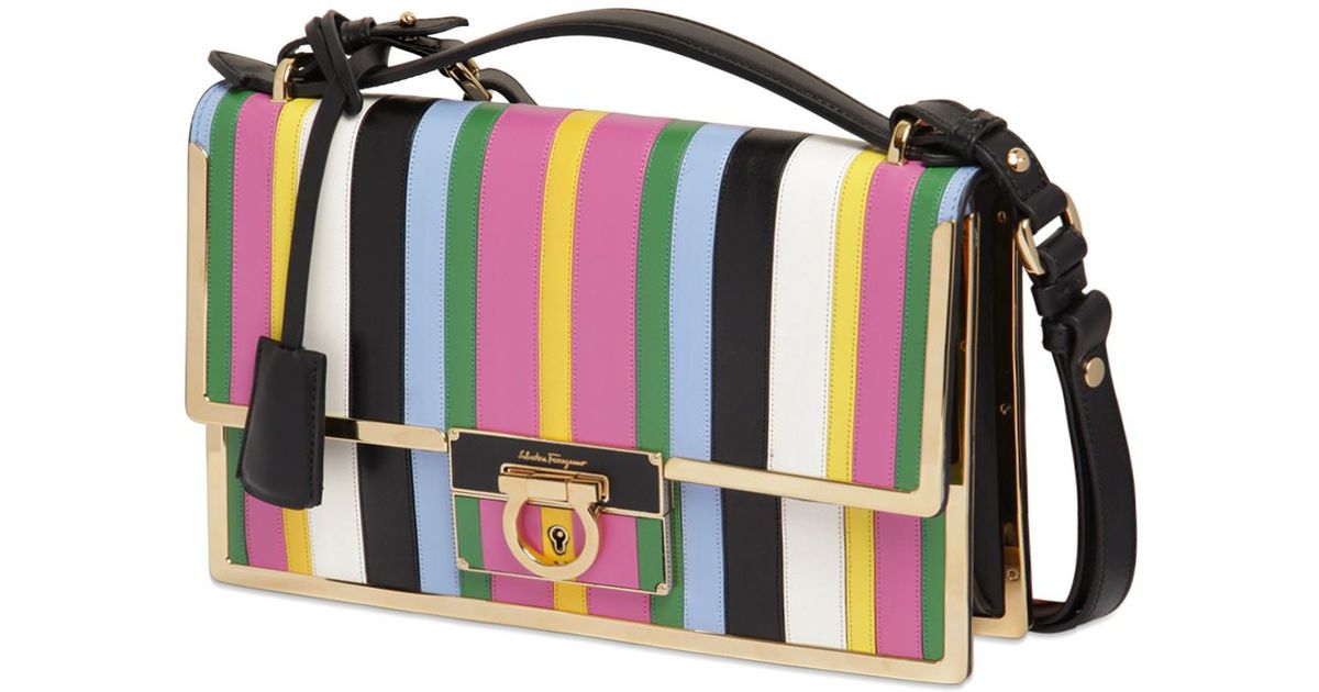 Lyst Ferragamo Aileen Metal Frame Striped Leather Bag
