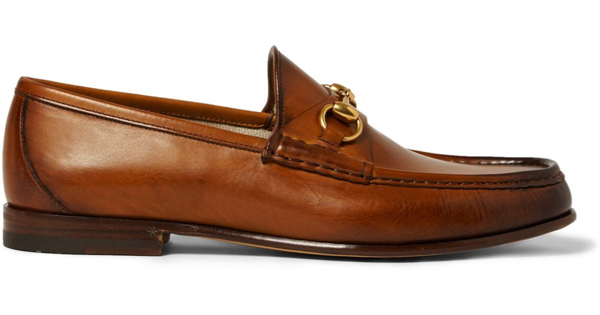 Gucci Brown Burnished,Leather Horsebit Loafers for men