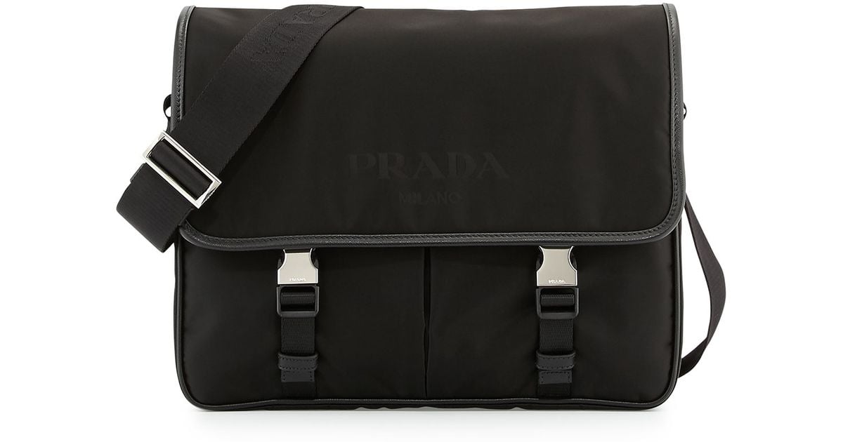 Prada Men's Large Nylon Messenger Bag in Black for Men | Lyst