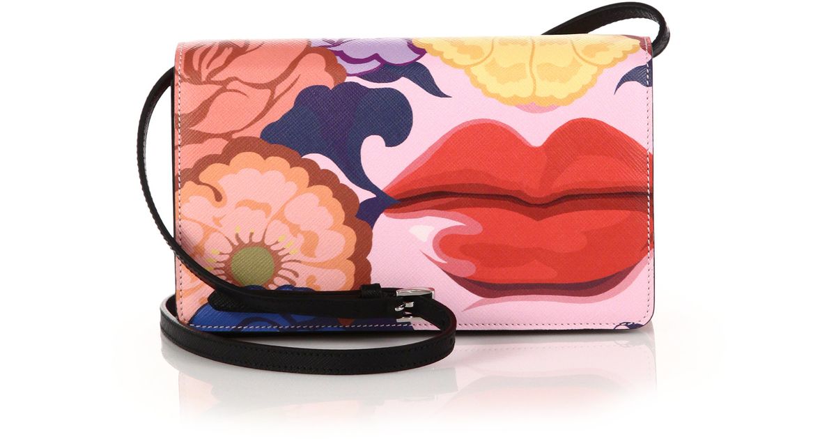 Prada Saffiano Lips-print Crossbody Bag in Multicolor (black-multi ...