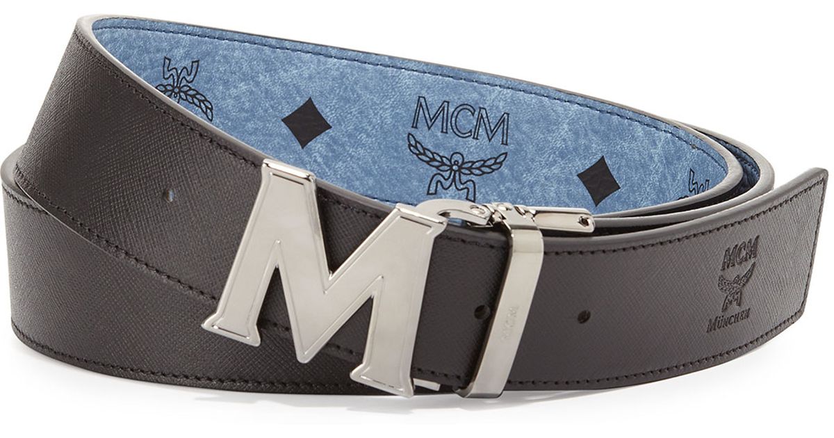 Mcm Reversible M-buckle Monogram Belt in Blue | Lyst