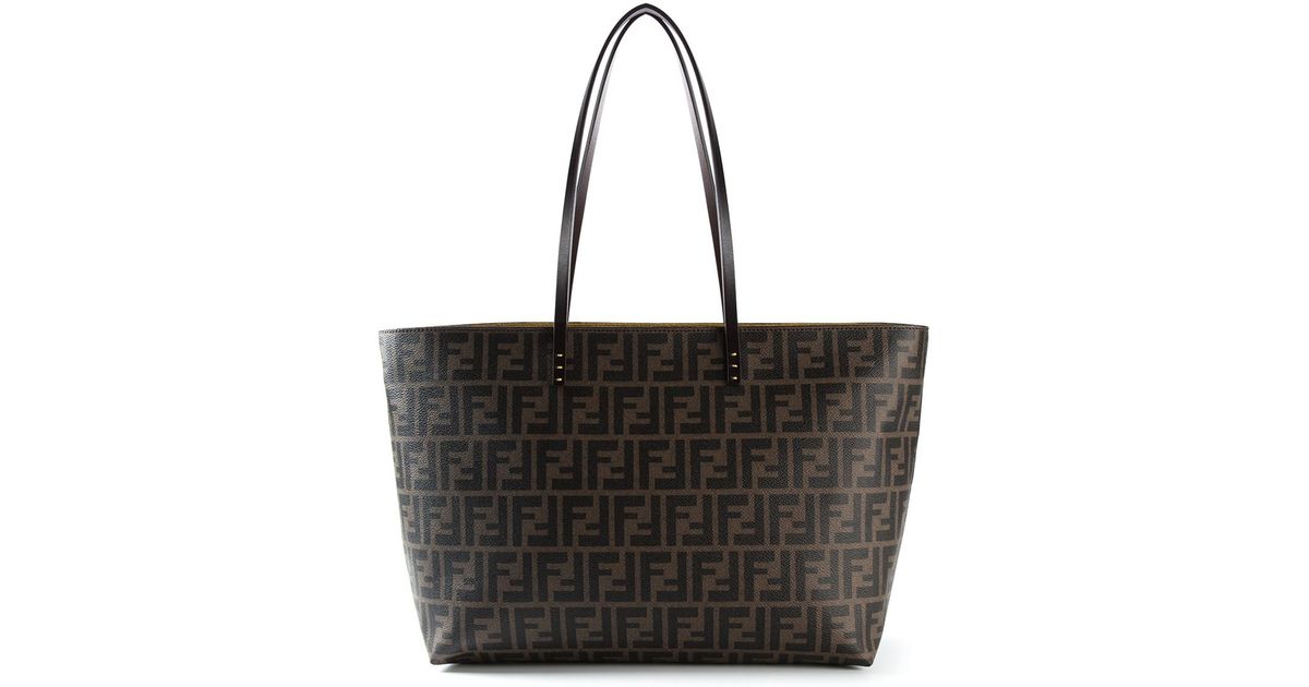 Lyst Fendi Ff Logo Roll Bag Tote In Brown