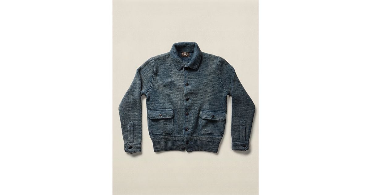Rrl Indigo Cotton Sweater Jacket in Blue for Men | Lyst