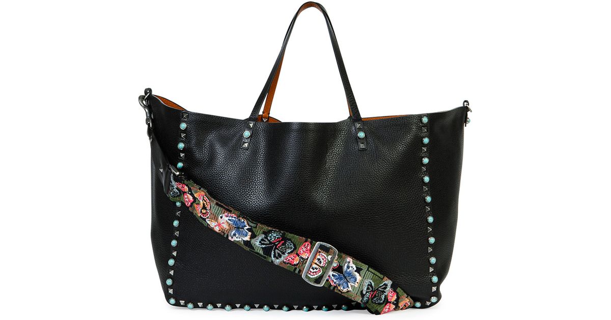 Lyst Valentino Rockstud Turquoise Guitar Strap Tote Bag In Black