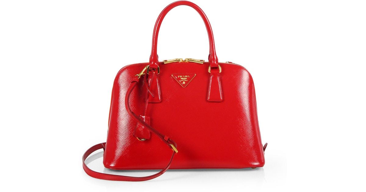 Prada Saffiano Vernice Small Promenade Bag in Red (ROSSO-RED) | Lyst  