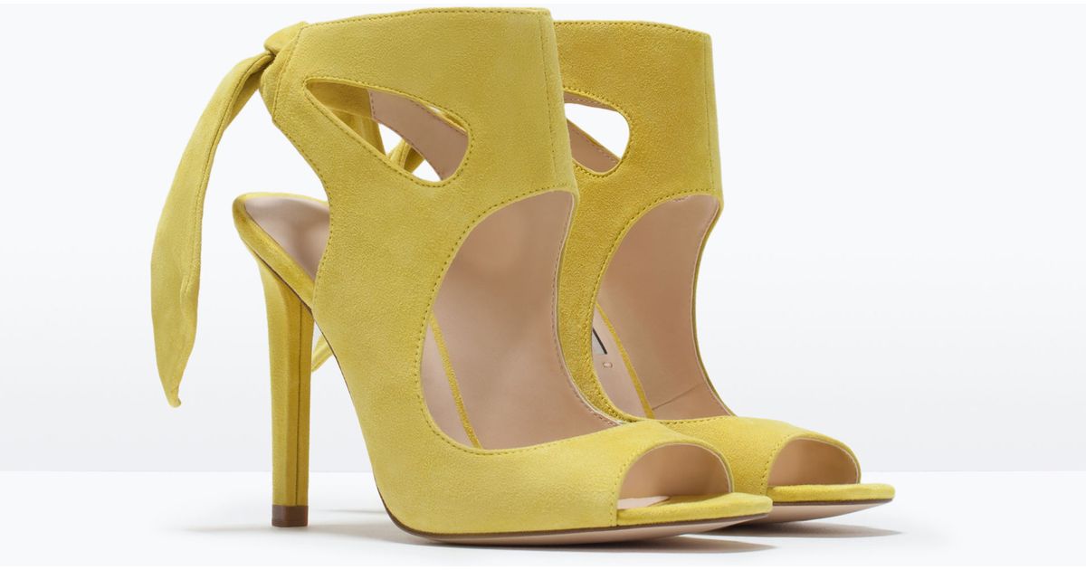 Zara Leather High Heeled Sandals With Bow Leather High Heeled Sandals With Bow in Yellow | Lyst