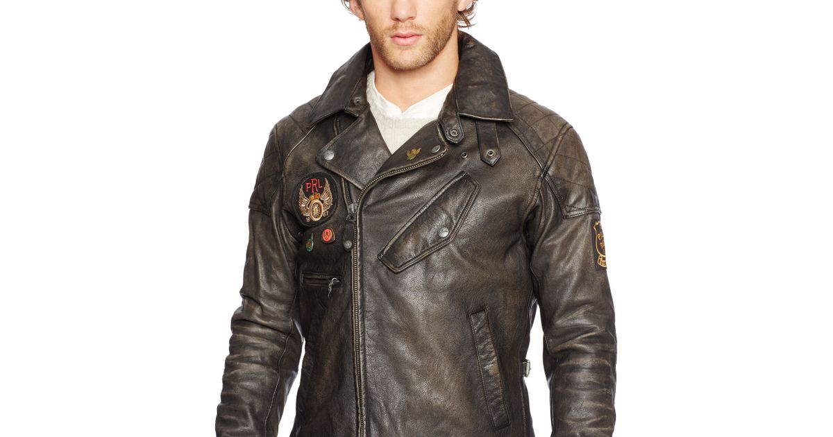 Polo Ralph Lauren Black Leather Motorcycle Jacket For Men
