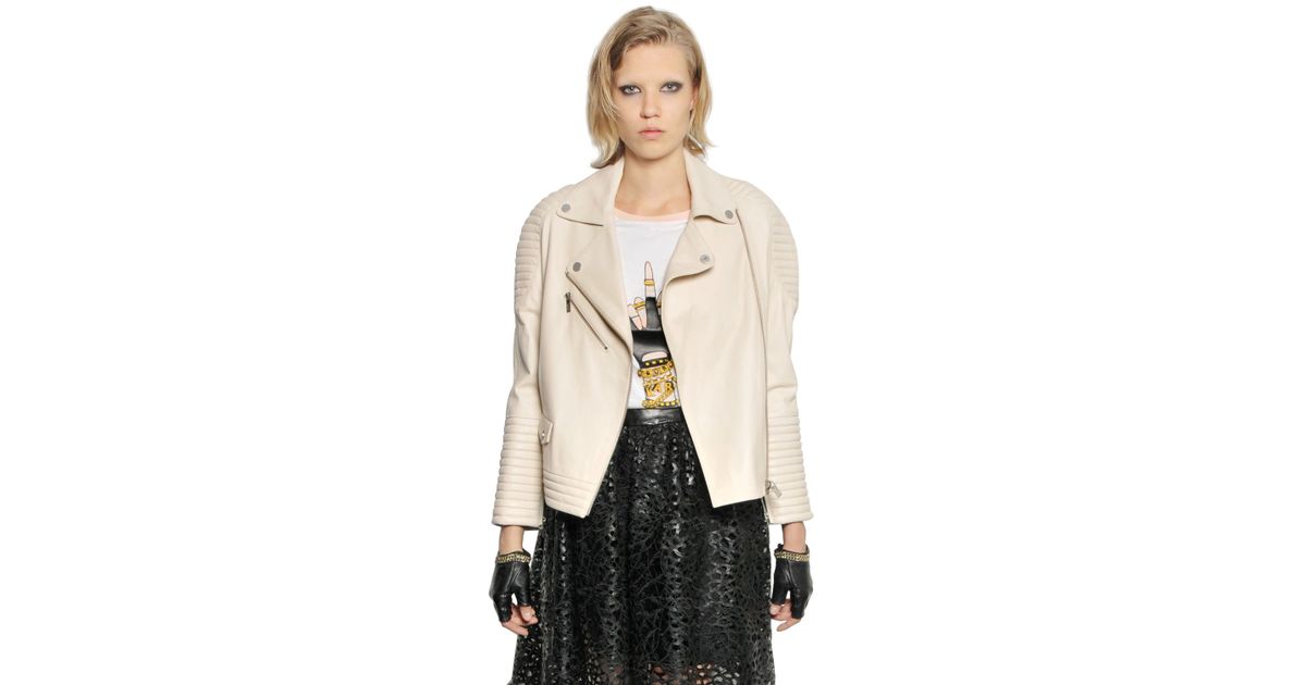 Karl Lagerfeld White Quilted Nappa Leather Moto Jacket Lyst