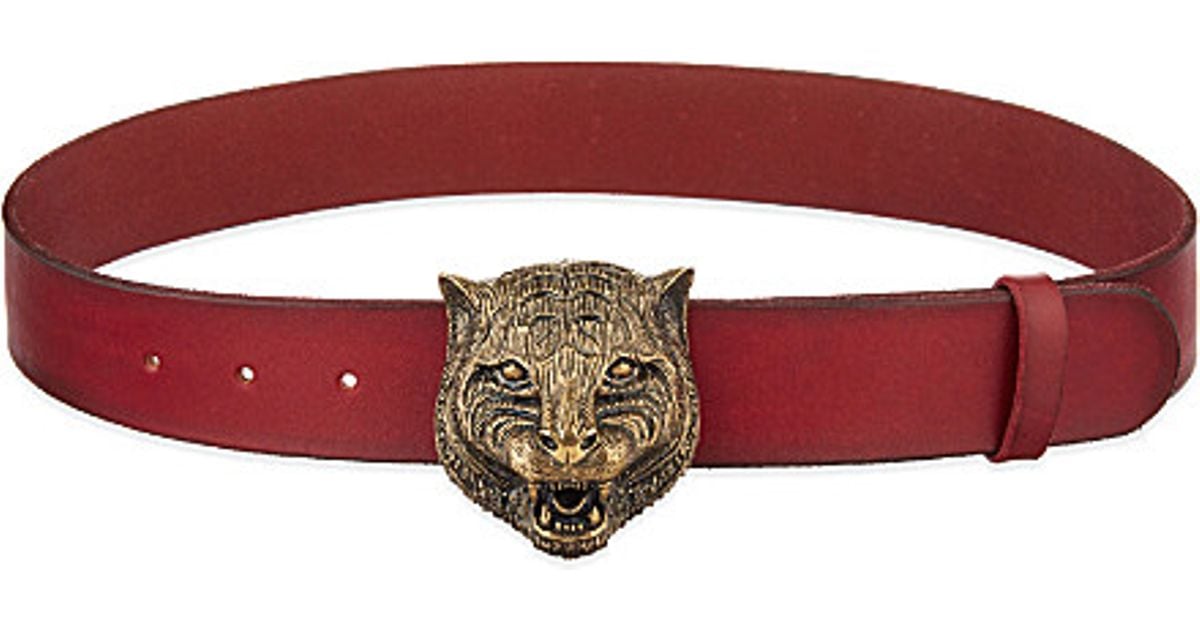Lyst - Gucci Tiger Leather Belt in Red