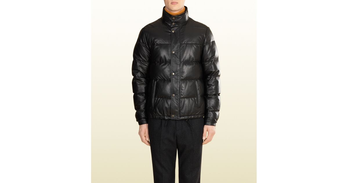 Lyst Gucci Quilted Leather Down Jacket In Black