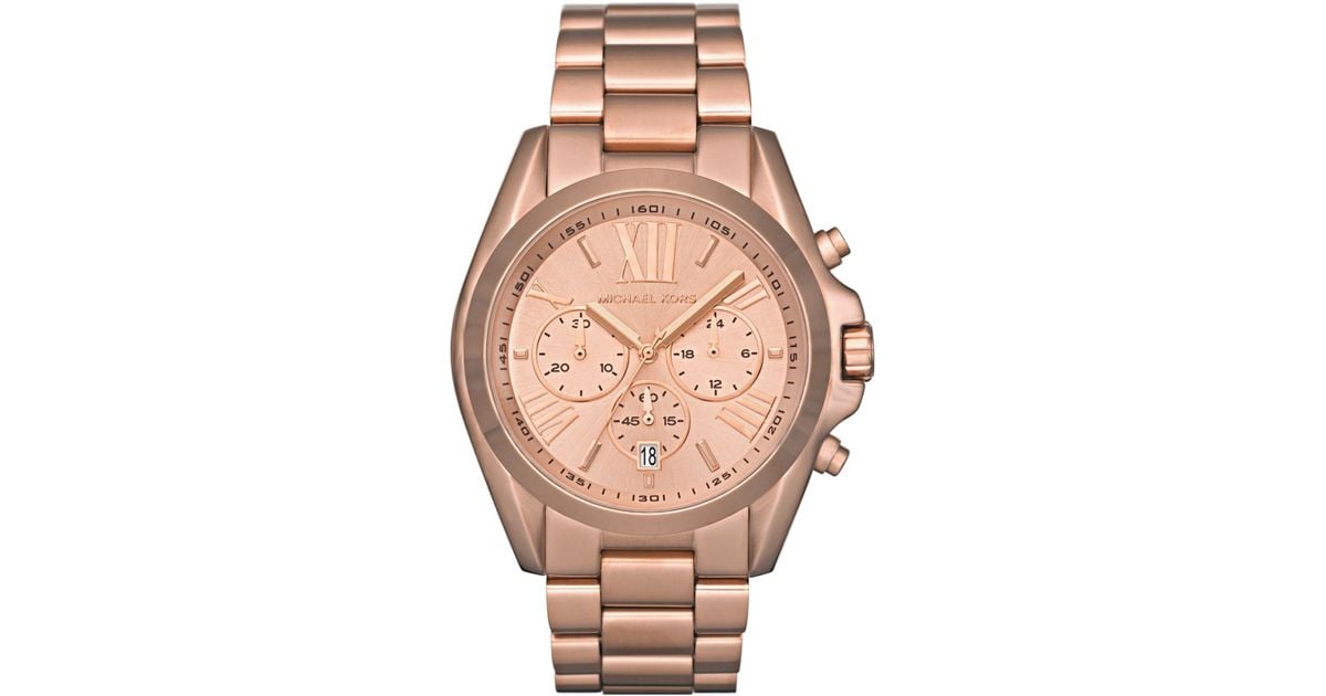 Lyst Michael Kors Women S Chronograph Bradshaw Rose Gold Tone Lyst Michael Kors Women S Chronograph Bradshaw Rose Gold Tone Stainless Steel Bracelet Watch 43mm Mk5503 In Pink