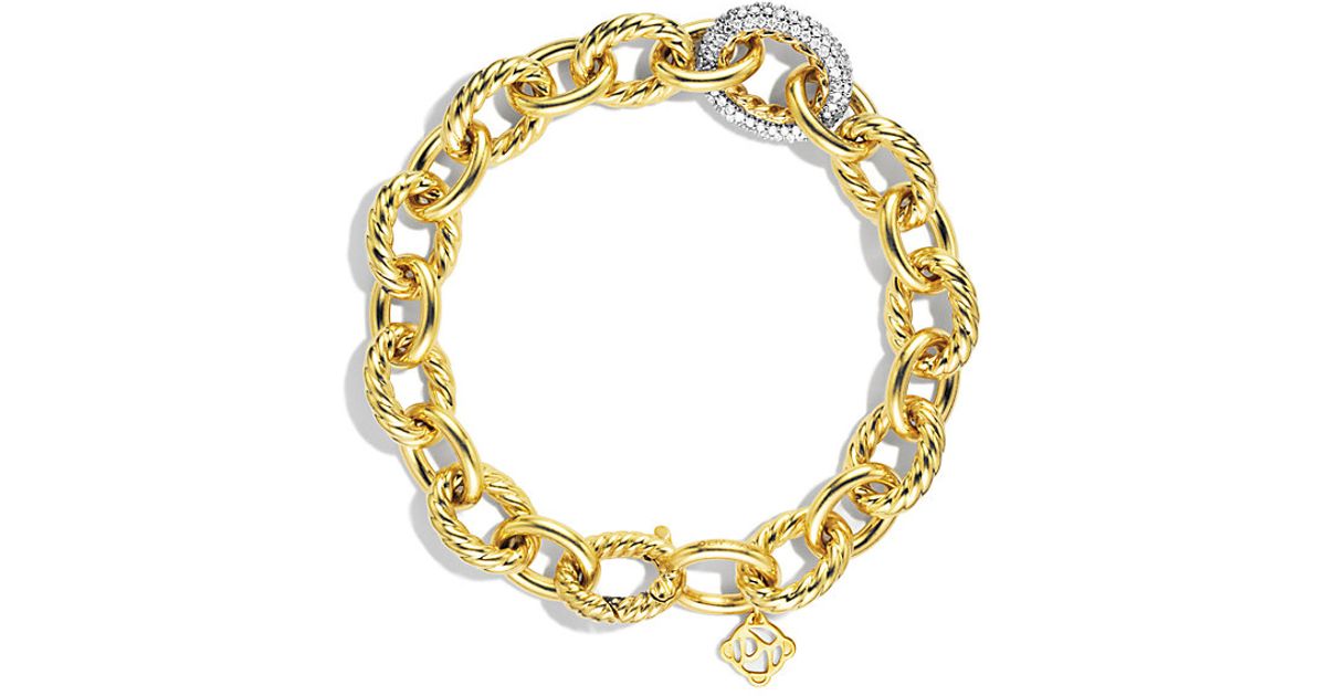David yurman Oval Large Link Bracelet With Diamonds In 18k Gold in
