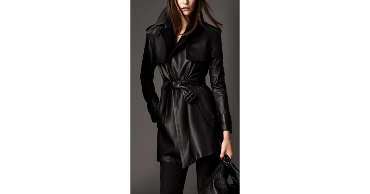 Lyst Burberry MidLength Lambskin Wrap Trench Coat in Black