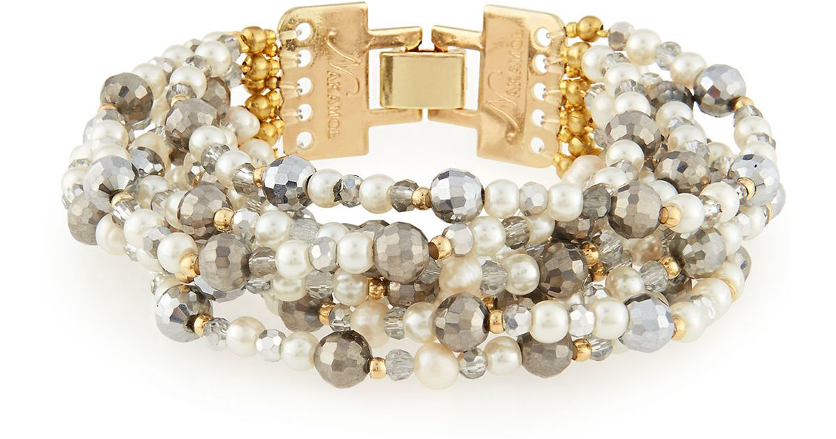 Lyst Nakamol Beaded Crystal Pearl Multi Strand Bracelet In White