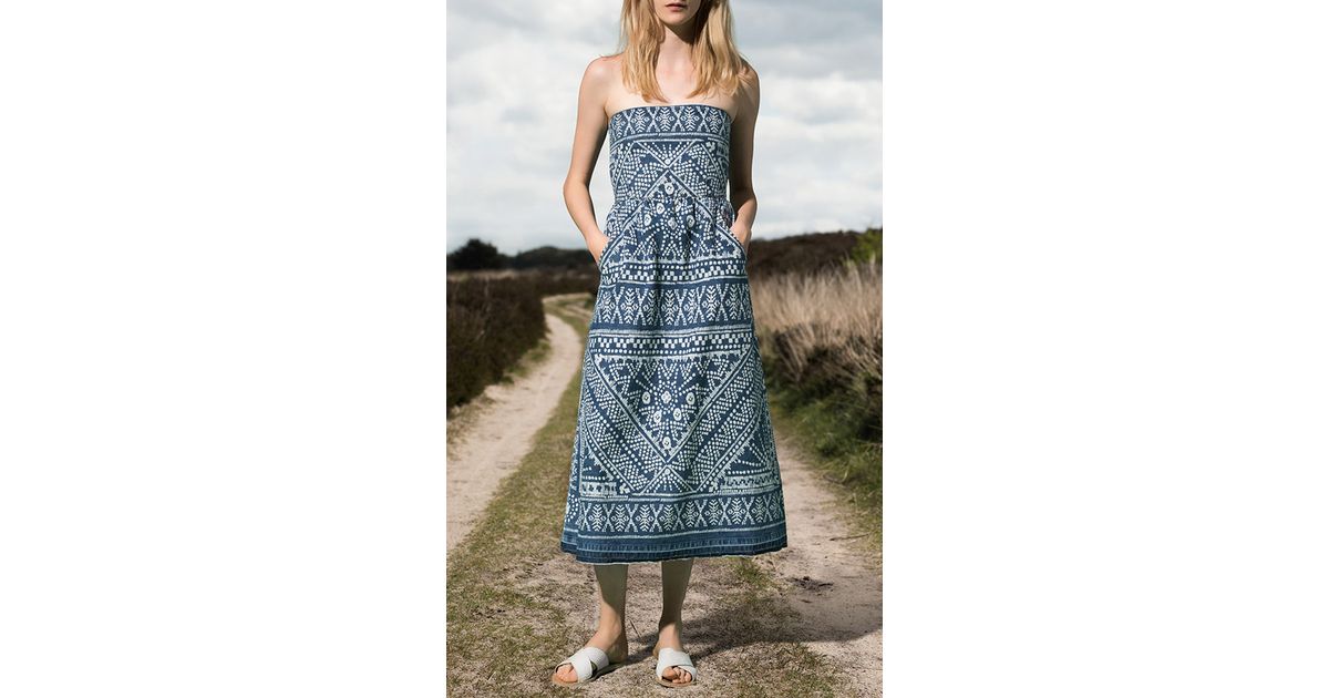 Bleached Denim Strapless Dress