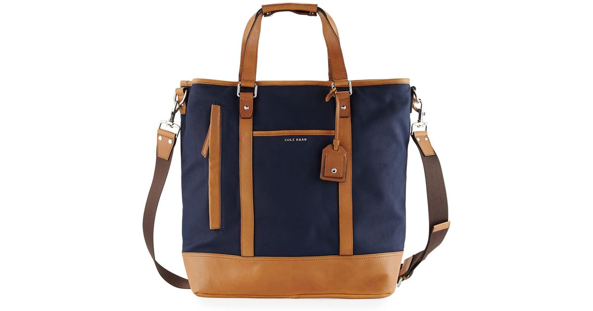 Cole haan Leather-trim Canvas Tote Bag in Blue | Lyst