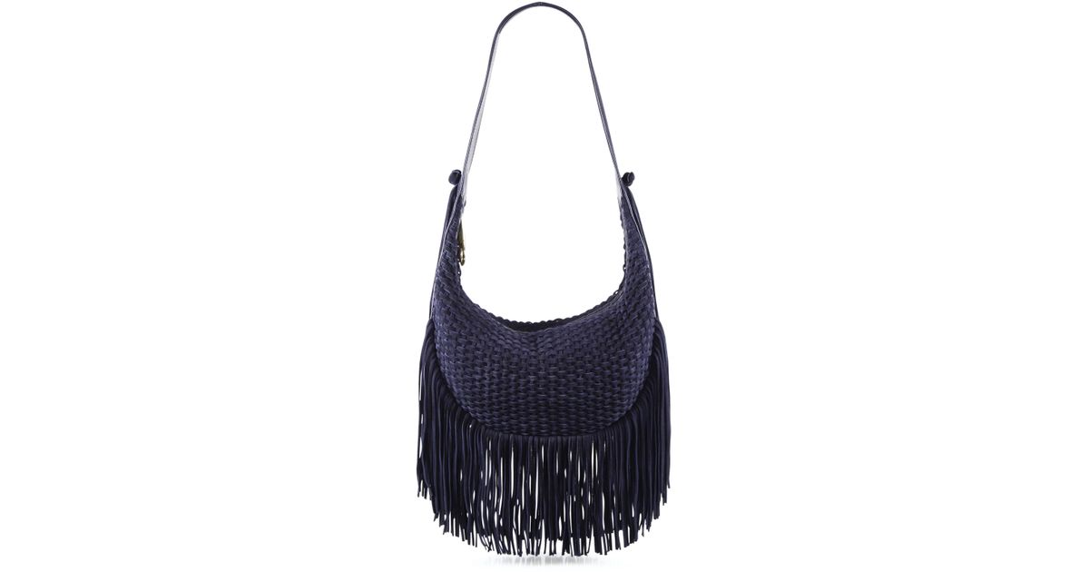 Lyst Elizabeth And James Zoe Fringed Woven Suede Hobo Bag In Blue