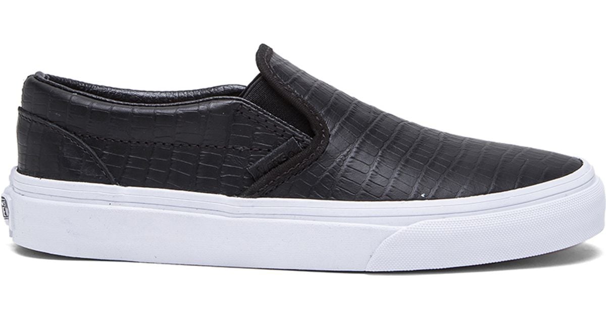 Vans Classic Croc Leather Slip-On Sneakers in Black | Lyst