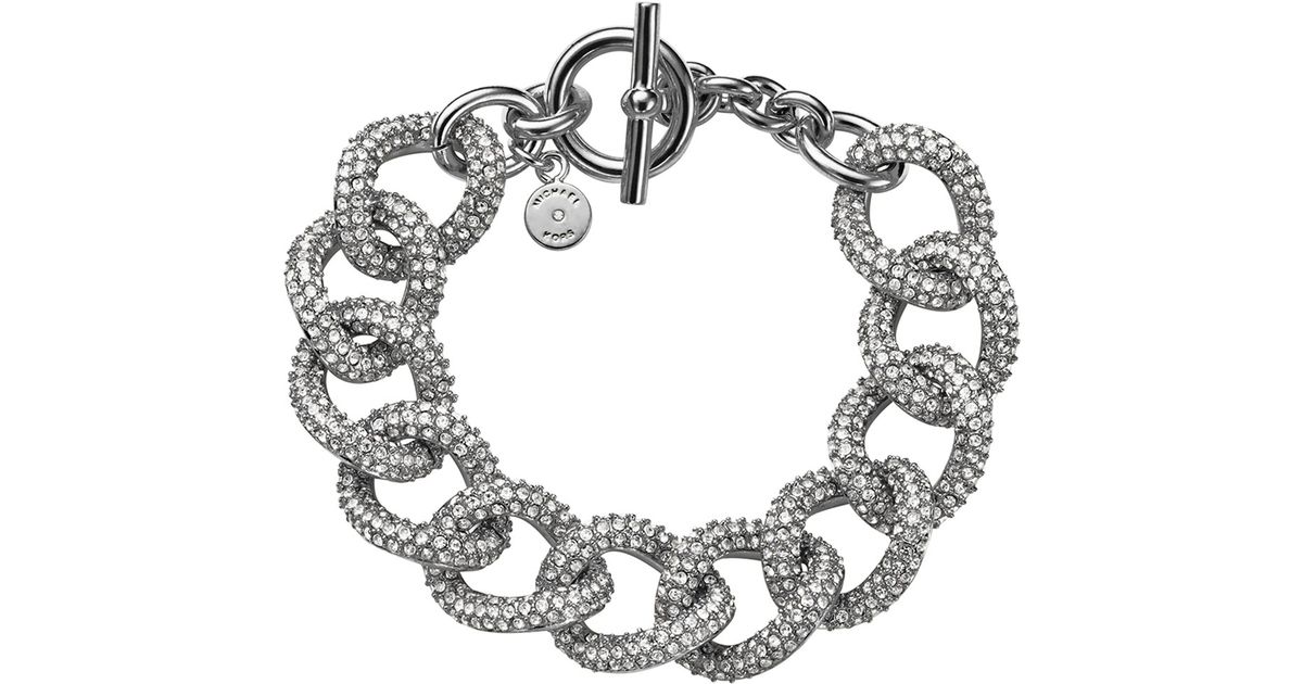Lyst Michael Kors Silvertone Pave Curb Link Bracelet In Metallic