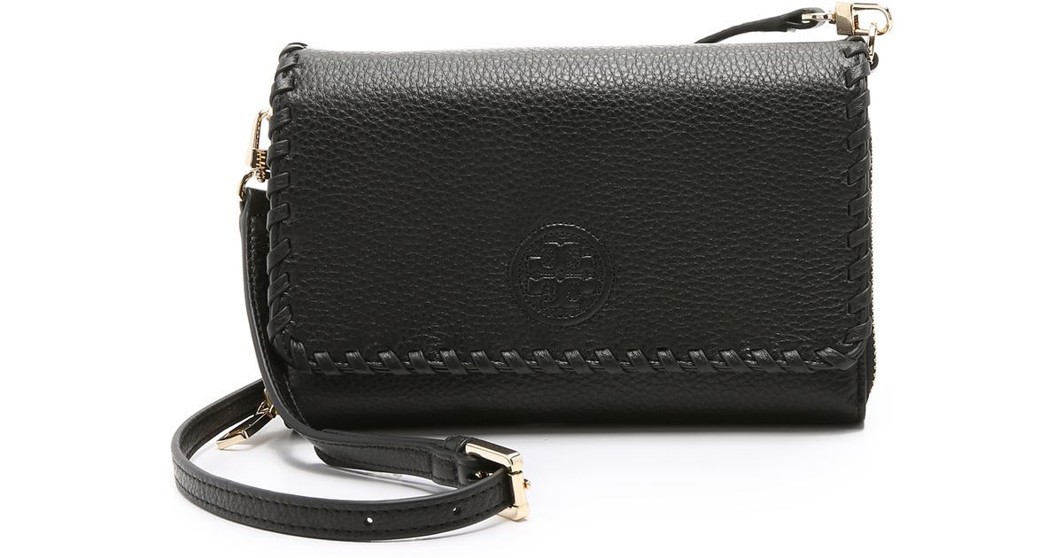 Tory Burch Black Marion Flat Wallet Cross Body Bag Bark