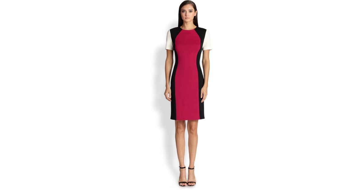 Lyst St. john Knit Colorblock Dress in Red