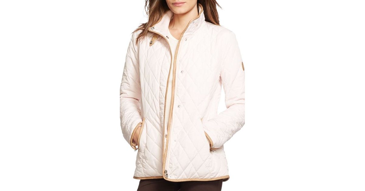 Lyst Lauren By Ralph Faux Leather Trimmed Quilted Jacket In Lyst Lauren By Ralph Faux Leather Trimmed Quilted Jacket In Pink