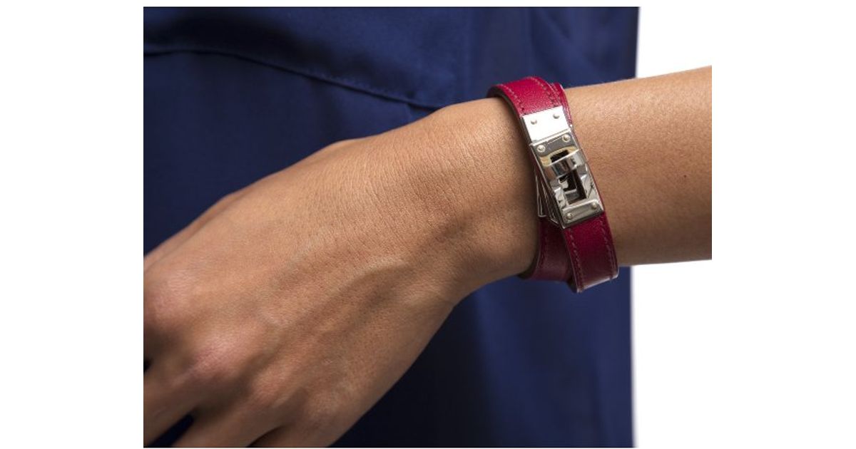 Lyst Hermès Preowned Red Leather Silver Kelly Double Tour Bracelet Lyst Hermès Preowned Red Leather Silver Kelly Double Tour Bracelet In For Men