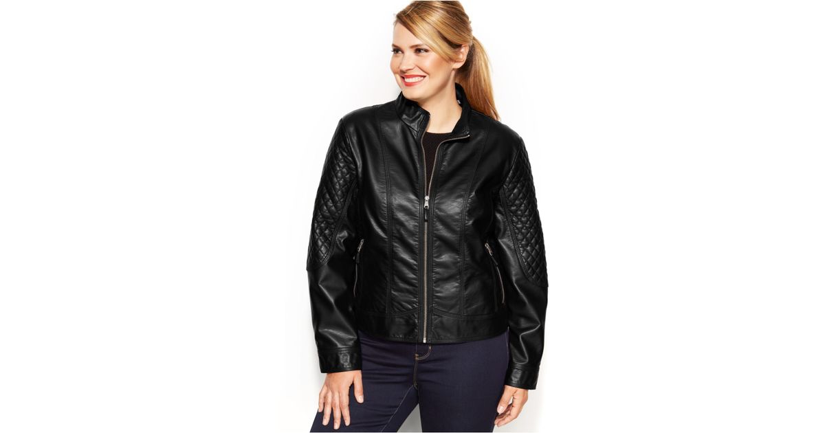 Jessica Simpson Plus Size Faux Leather Quilted Moto Jacket In Black Lyst 