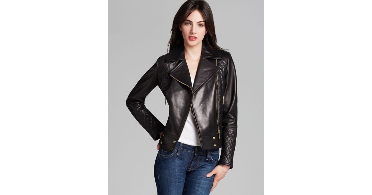 calvin klein black leather jacket womens
