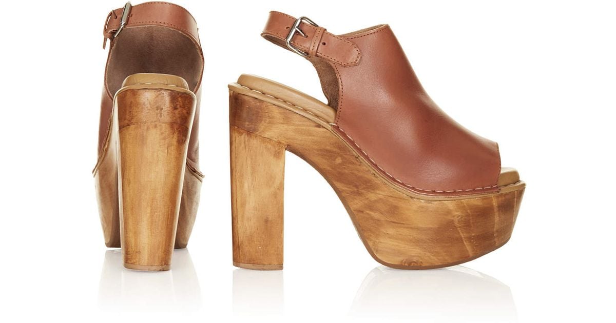 Top Sunshine Wooden Heel Shoes In Brown Lyst