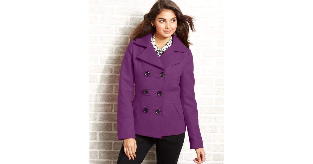 Lyst American Rag Hooded Pea Coat in Purple