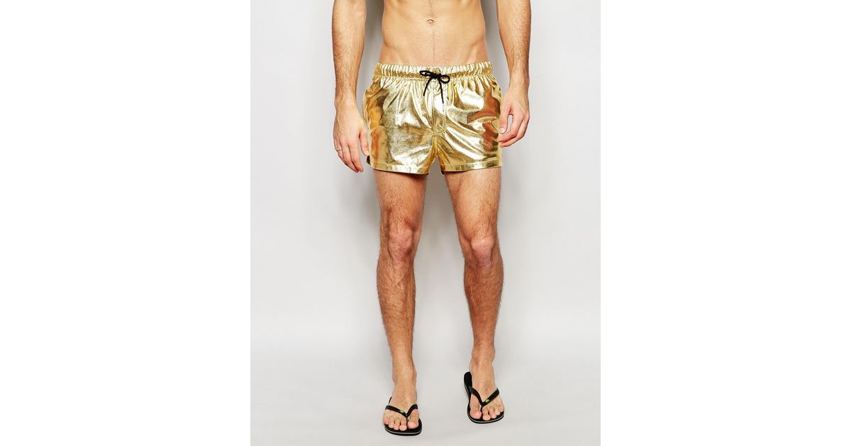 Lyst - Asos Swim Shorts In Metallic Gold Short Length in Metallic for Men