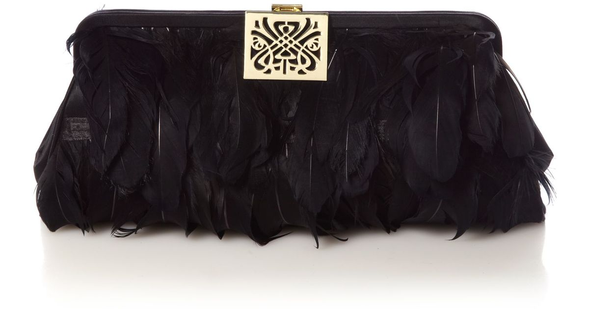 Biba Feather Clutch Bag in Black | Lyst