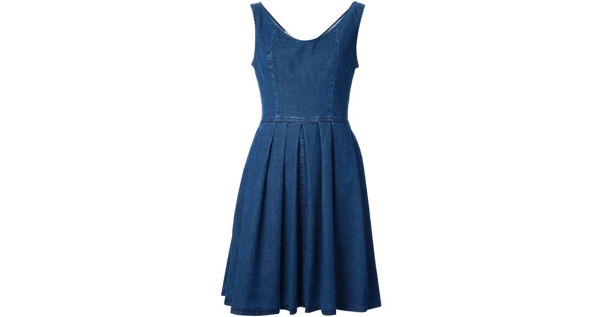 Pinko Pleated Denim Dress in Blue | Lyst