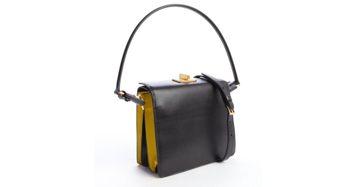 Lyst - Prada Black and Yellow Leather Convertible Structured Bag in Black