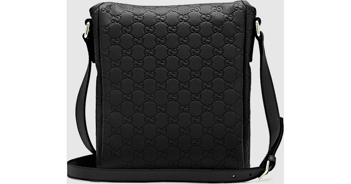 Lyst Gucci Black Ssima Leather Messenger Bag In For Men