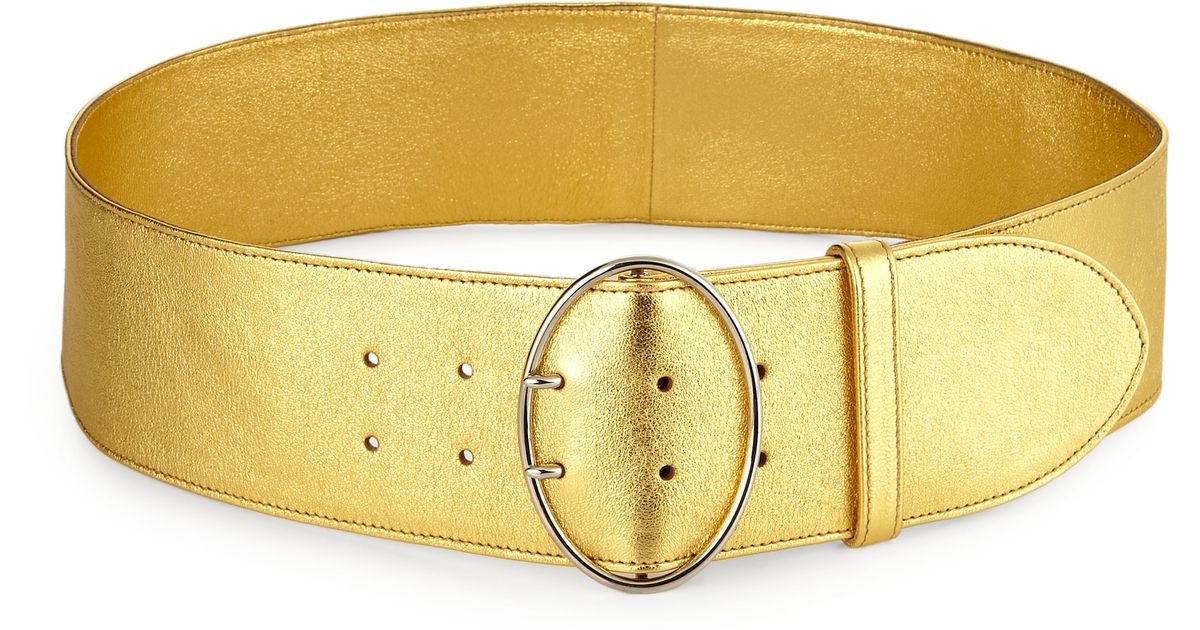 Prada Wide Metallic Leather Belt in Gold | Lyst  