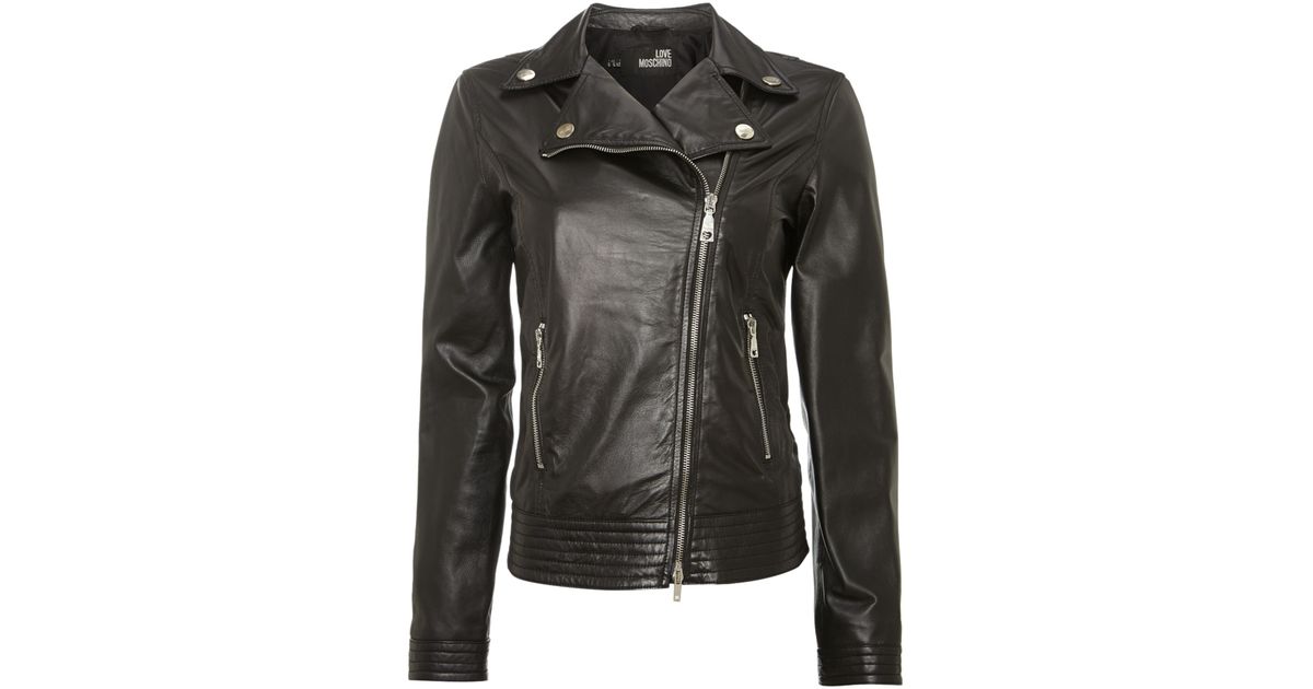Love Moschino Leather Biker Jacket In Black Lyst