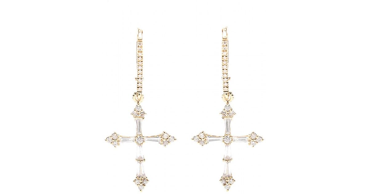 Lyst Stone Heaven 18kt Gold Cross Earrings With White Diamonds In Lyst Stone Heaven 18kt Gold Cross Earrings With White Diamonds In Metallic