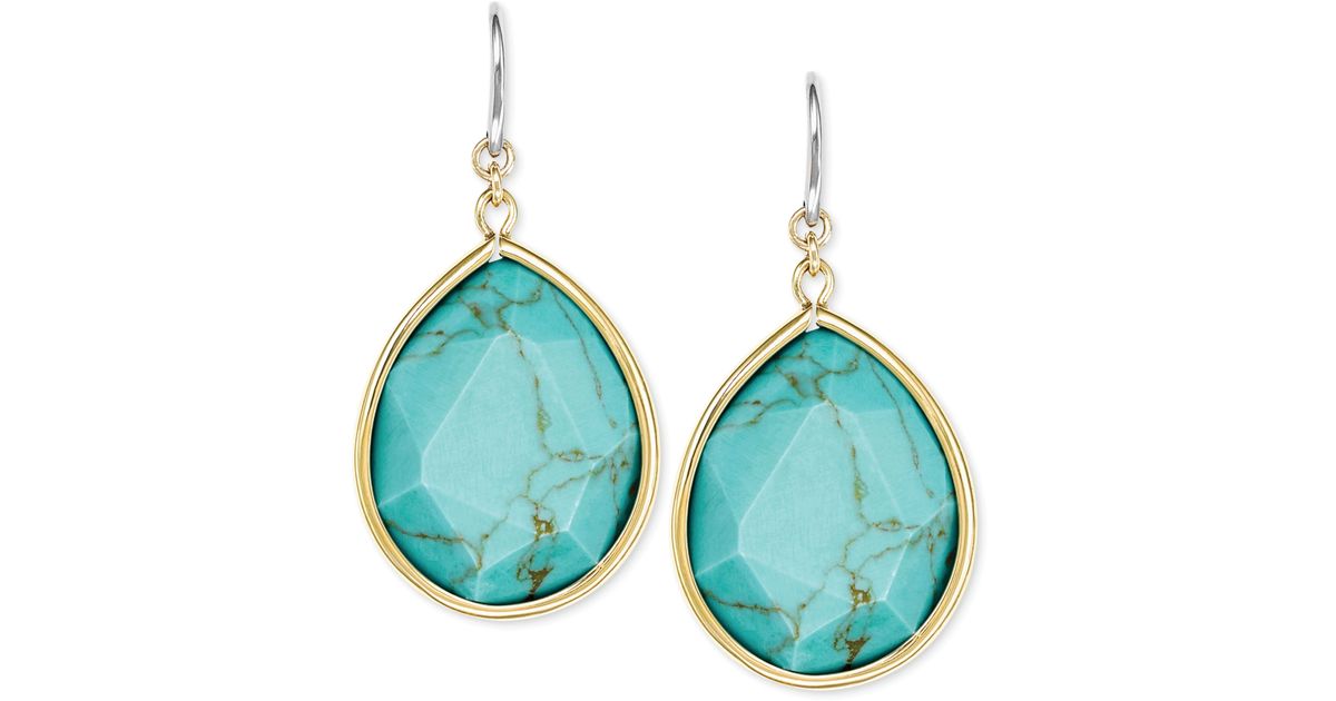 Lyst Fossil Goldtone Semiprecious Turquoise Drop Earrings In Metallic
