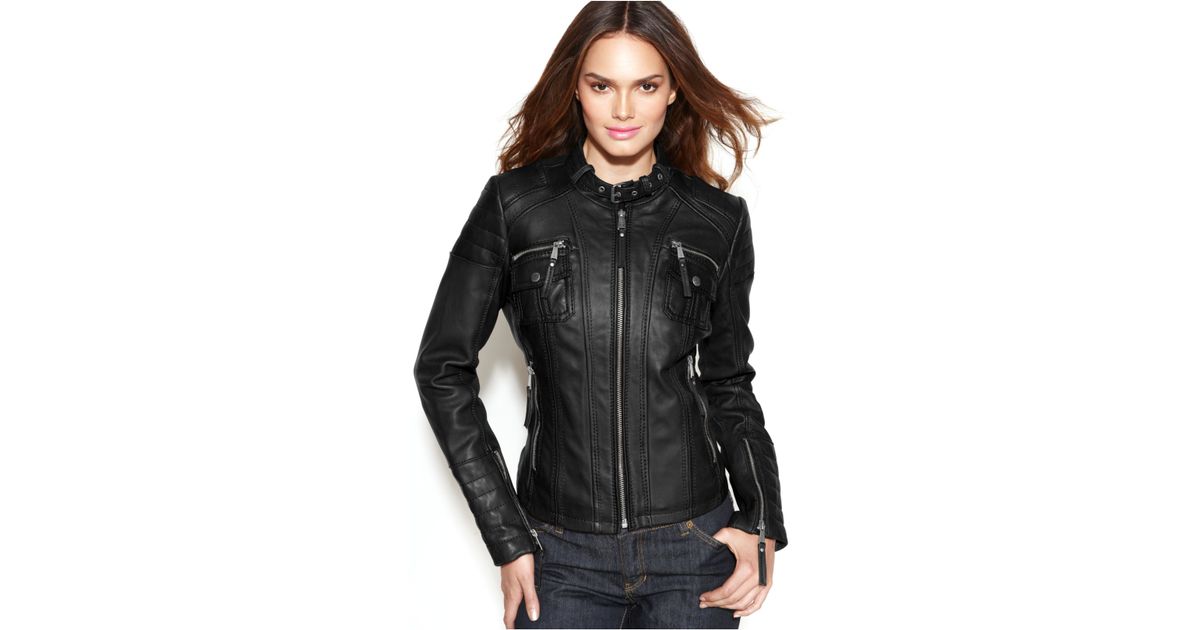 Michael Kors Leather Buckle Collar Motorcycle Jacket In Michael Kors Leather Buckle Collar Motorcycle Jacket In Black Lyst